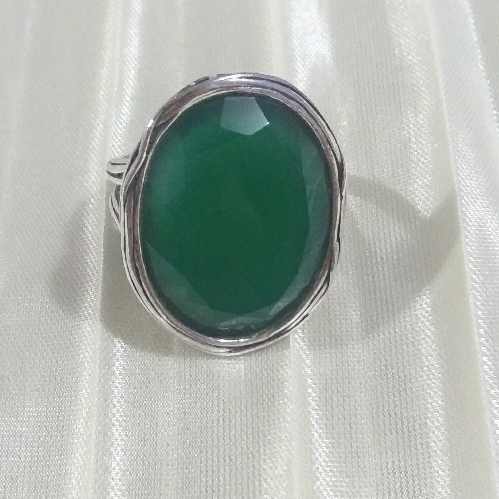 OR PAZ sterling green aventurine statement ring